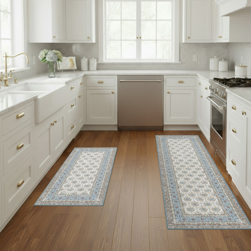 Laura Ashley Amelia Imagine Printed Chenille Machine Washable 2- pack Rugs, Blue, 2' x 4' and 2' x 6'
