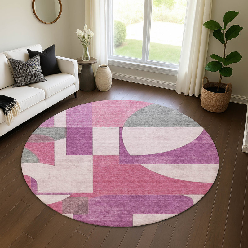 Premium Machine Washable Mehara AMF1692 Mid Century Rug, Round 8'
