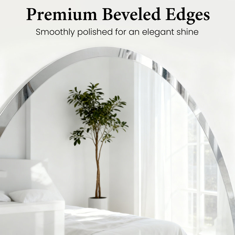Beveled Frameless Flat Wall Mirror,  36" x 24", Oval