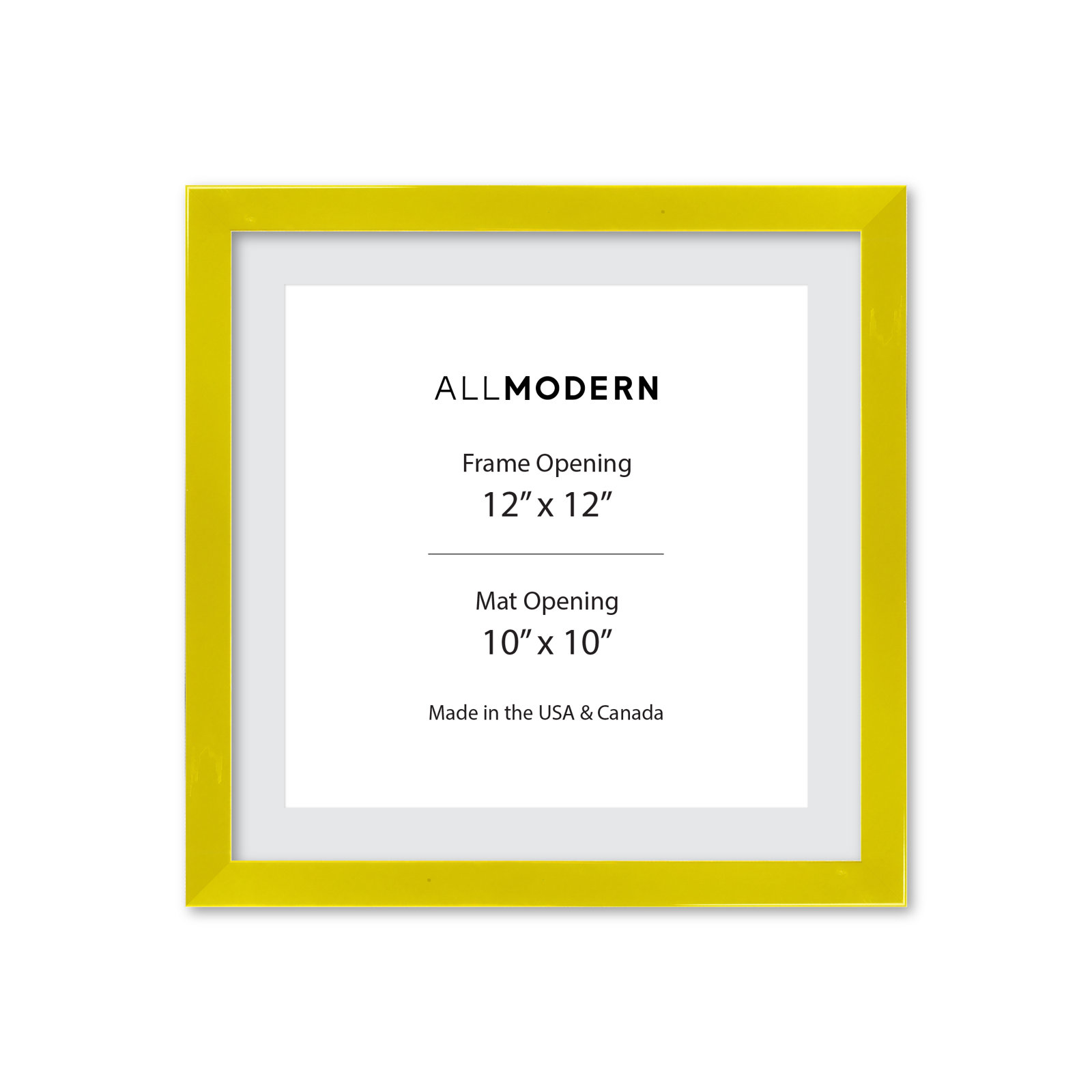 Benny Solid Wood Picture Frame, Sunburst Yellow, Included Mat, 12" x 12"