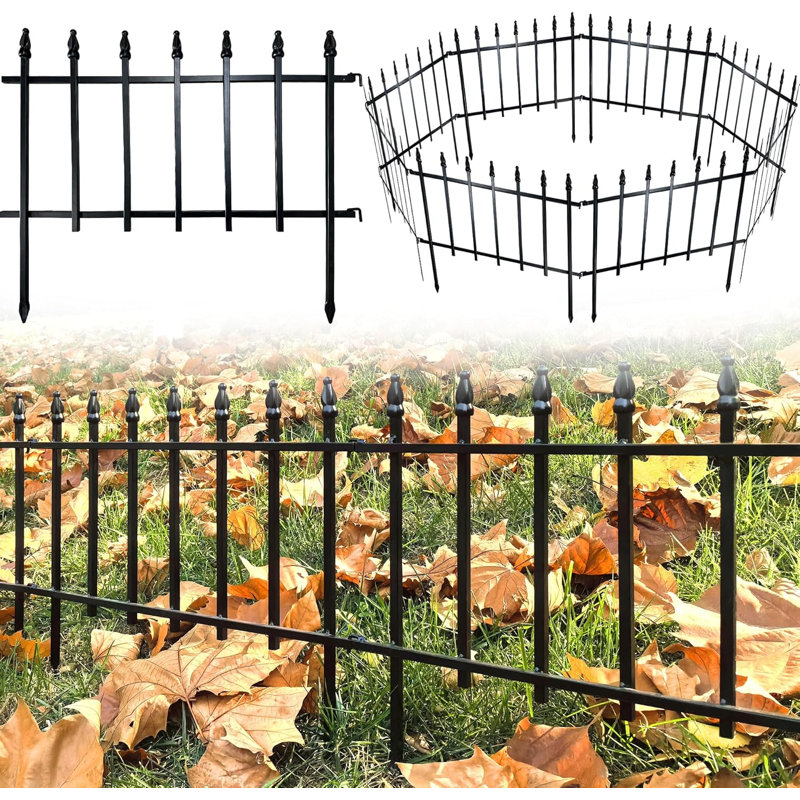 Outdoor Decorative Metal Garden Fence Panels Picket Design Anti-Rust Fencing Panels Animal Barrier, 5 Panels, 45cm H x 56cm W