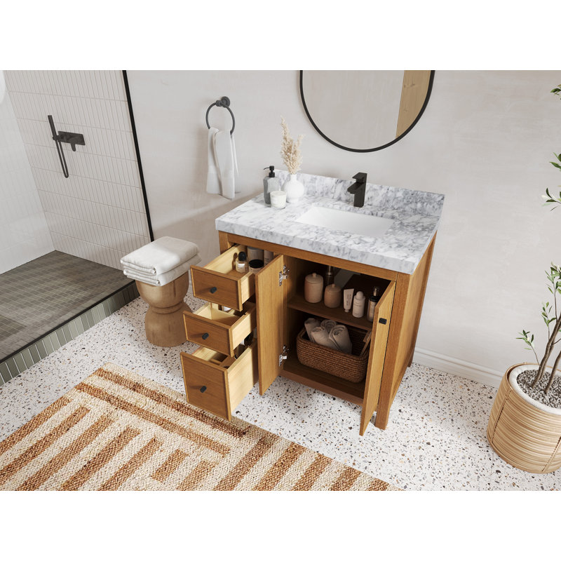Meuble-lavabo simple 36 po avec plateau en quartz Chicago Teak, Brun Viola