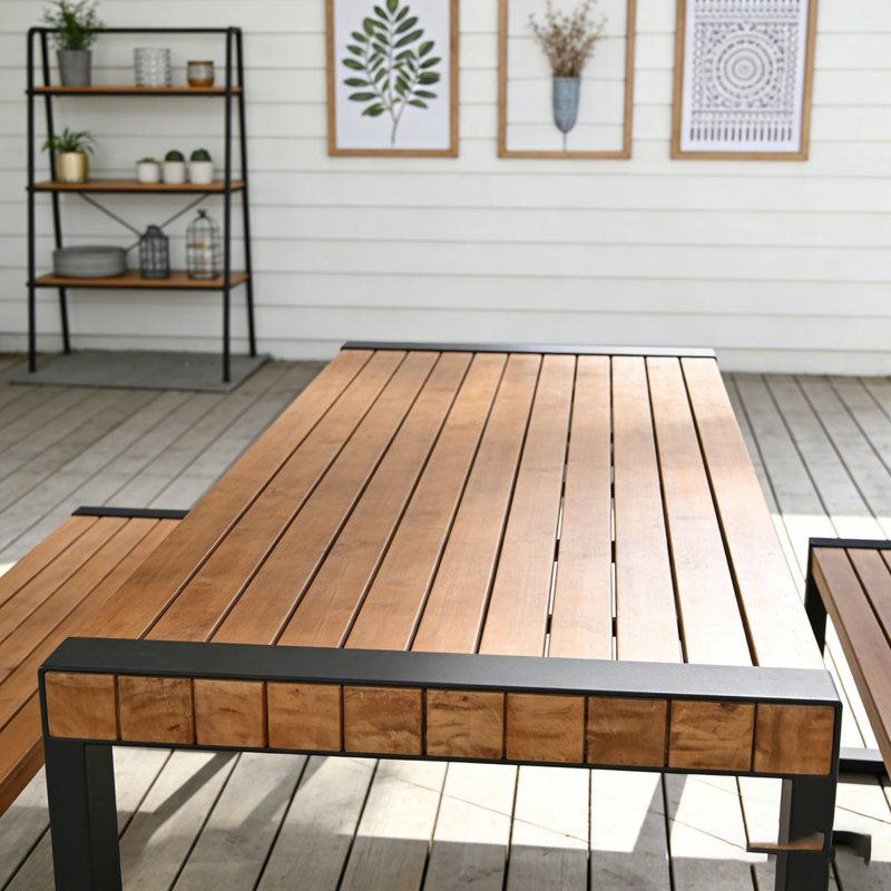 3-pieces Outdoor Dining Table With 2 Benches