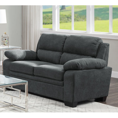 Causeuse confortable à assise moelleuse 1 pièce en tissu texturé gris foncé avec capitonnage en bois massif
