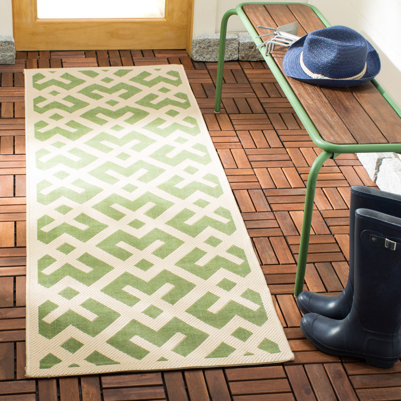 Arneshia Geometric Beige/Green Area Indoor/Outdoor Area Rug, Runner 2'3" x 6'7"