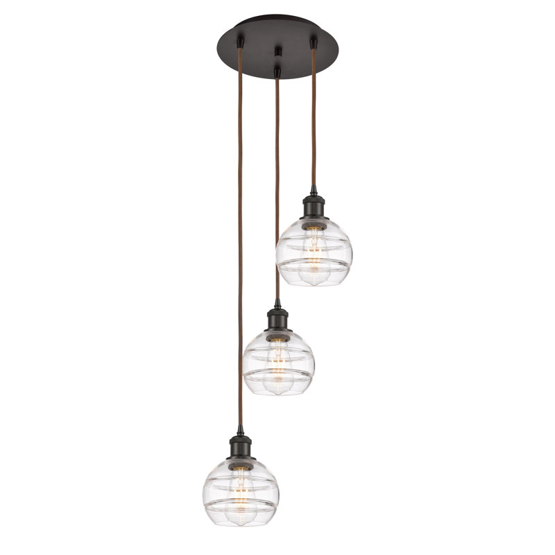 Luminaire suspendu en grappe à 3 lumières Chartoff, H 24,38 po x l 12,38 po x P 12,38 po, Transparent, Bronze huilé