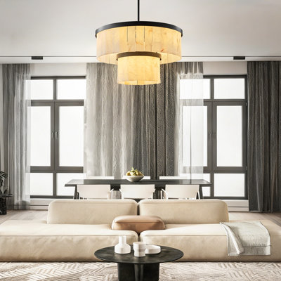 Alabaster 2-Tier Round Chandelier, Modern Marble Pendant for Dining Room, Living Room, Bedroom, Foyer, Kitchen,(Include Bulbs)