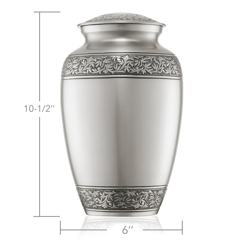 Elegant Silver Brass Memorial Urn with Intricate Detailing