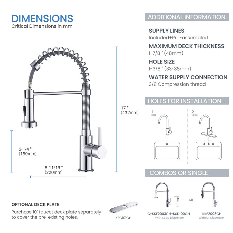 KIBI Aurora Pull Down Kitchen Faucet, Chrome