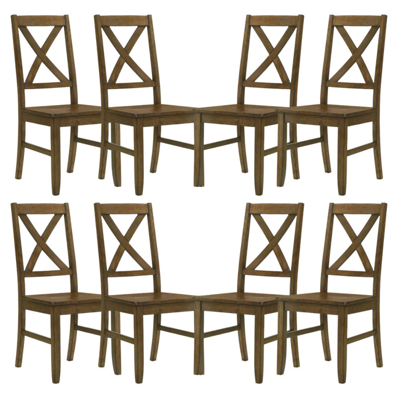 Oaklyn Rustic Solid Wood Dining Chair Set, 8, Oak