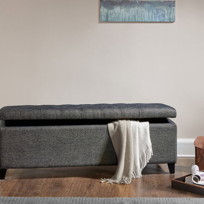 Charcoal Bedroom Storage Seat - 3" Cushion 400 Lbs Capacity Bench , Charcoal, Soft Close, Interior, Charcoal