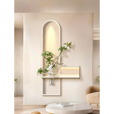 Cream Led Arch 3d Sandstone Hydroponic Greenery Wall Art - Entryway Hallway Decor
