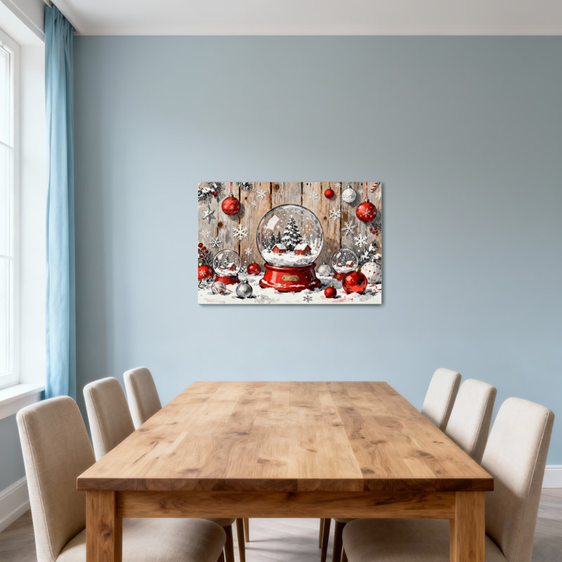 Scène de boule à neige de Noël avec ornements, H 12 po x l 18 po
