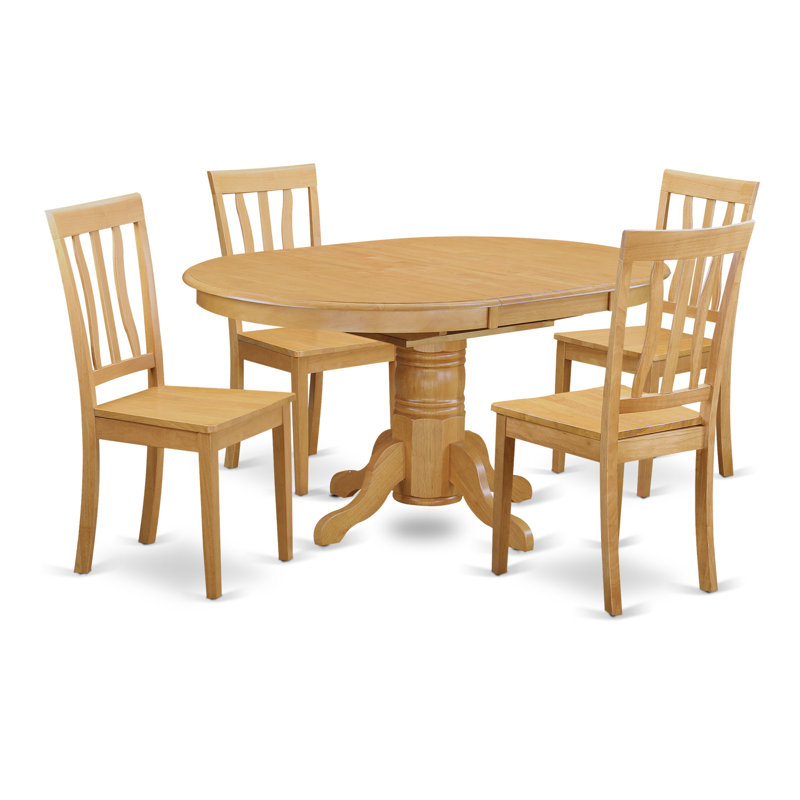 Ensemble de table de cuisine 5 pièces pour 4 personnes comprenant une table de salle à manger ovale avec rallonge papillon et 4 chaises en bois massif, chêne