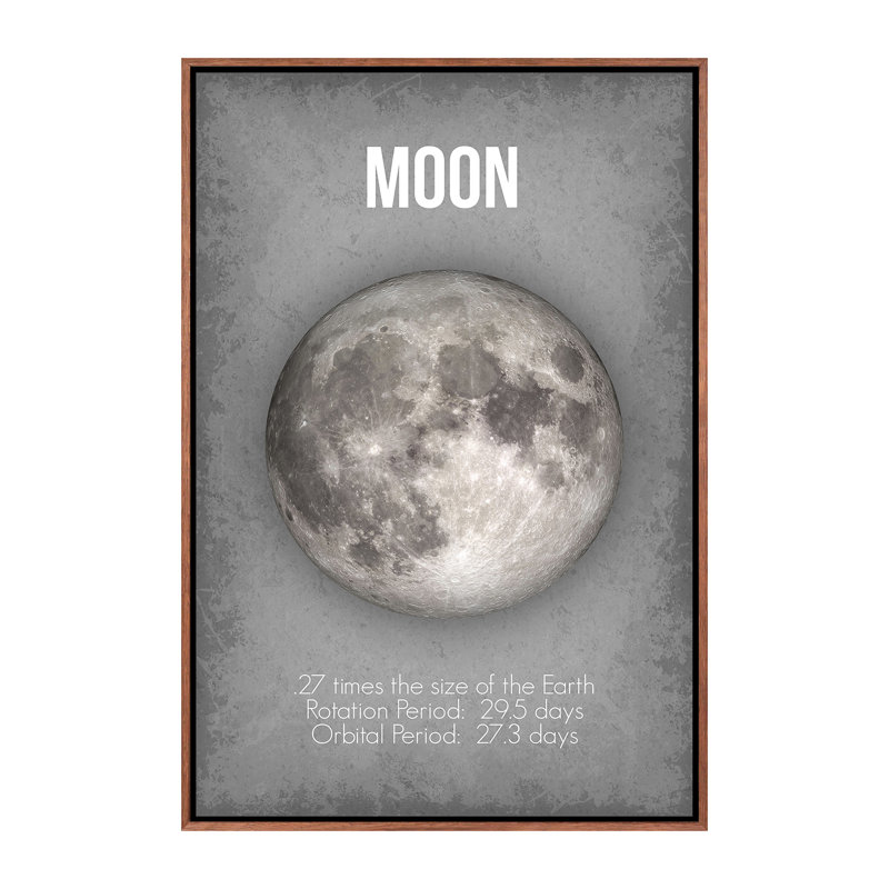 Décoration murale lune pour enfants, H 40 po x l 26 po x P 1,5 po, Toile classique avec cadre brun