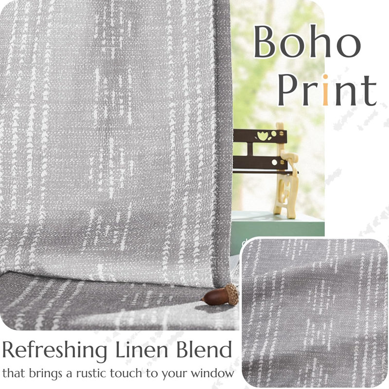 Rideaux semi-transparents avec œillets Boho, Gris, L 52 po x L 108 po