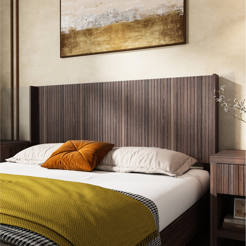 Tête de lit moderne en bois de noyer à oreilles à panneau cannelé de 80,2 po de largeur avec très grand look et design 3D contemporain pour un usage polyvalent