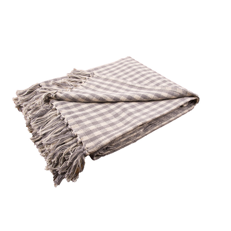 Gingham Check Throw Blanket, Gray/Natural