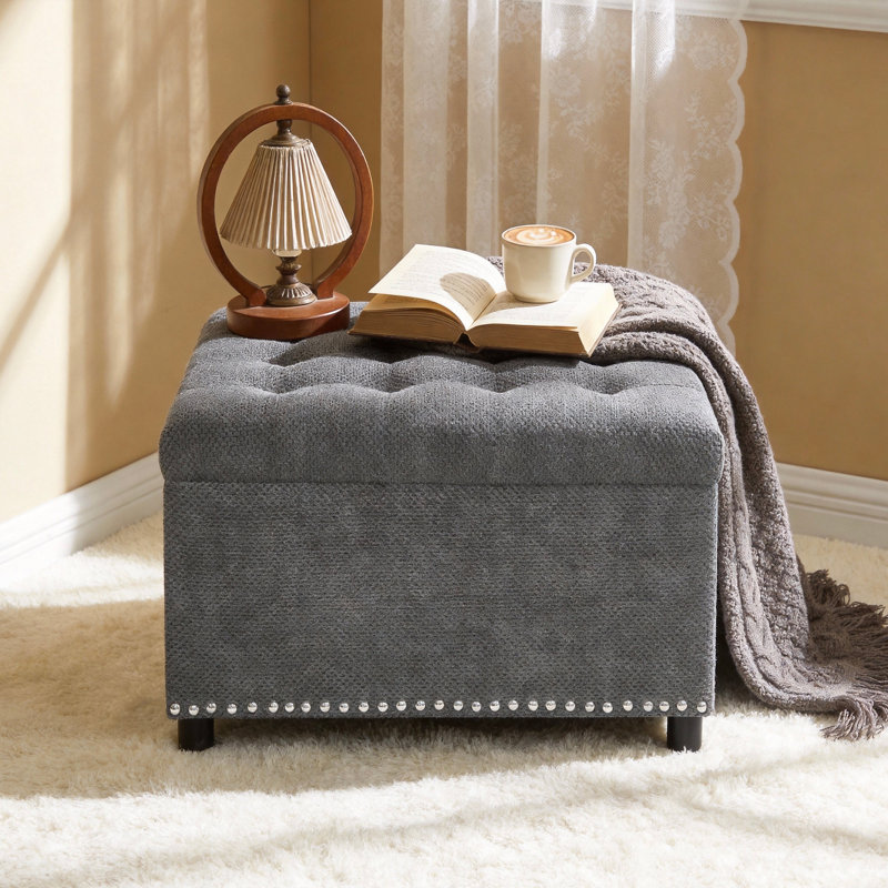 Tufted Footstool, Light Gray