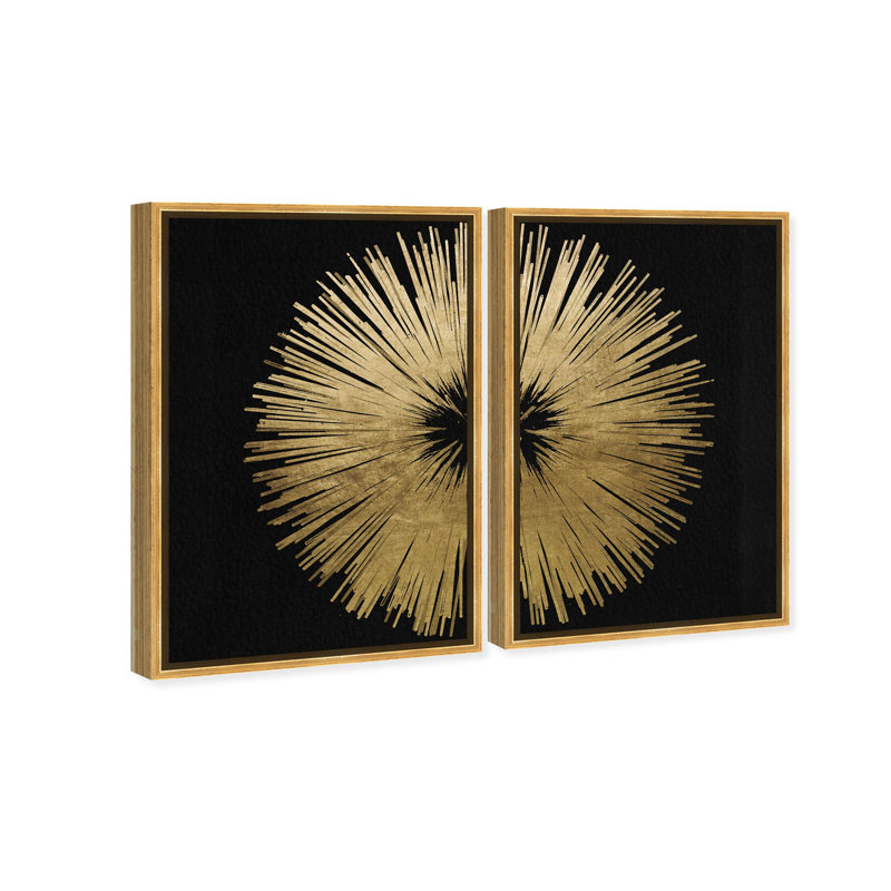 Sunburst Golden Night Diptych Set of 2 Abstract Floater Frame by Oliver Gal