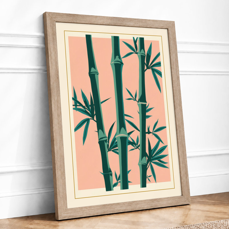 Three Bamboo Stalks Botanical - Framed Print, A4 - 29.7 x 21.0 cm, Oak