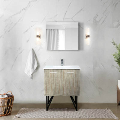 30 In. Wide, Rustic Vanity For Bath, Quartz Top, Faucet, 28 Sensor - Activated Mirror W X 20 D, Bath Vanity, Double Sided