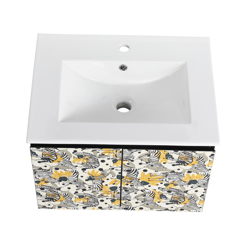 Meuble-lavabo mural 24 po avec lavabo en céramique et porte d'armoire à fermeture en douceur 24 po