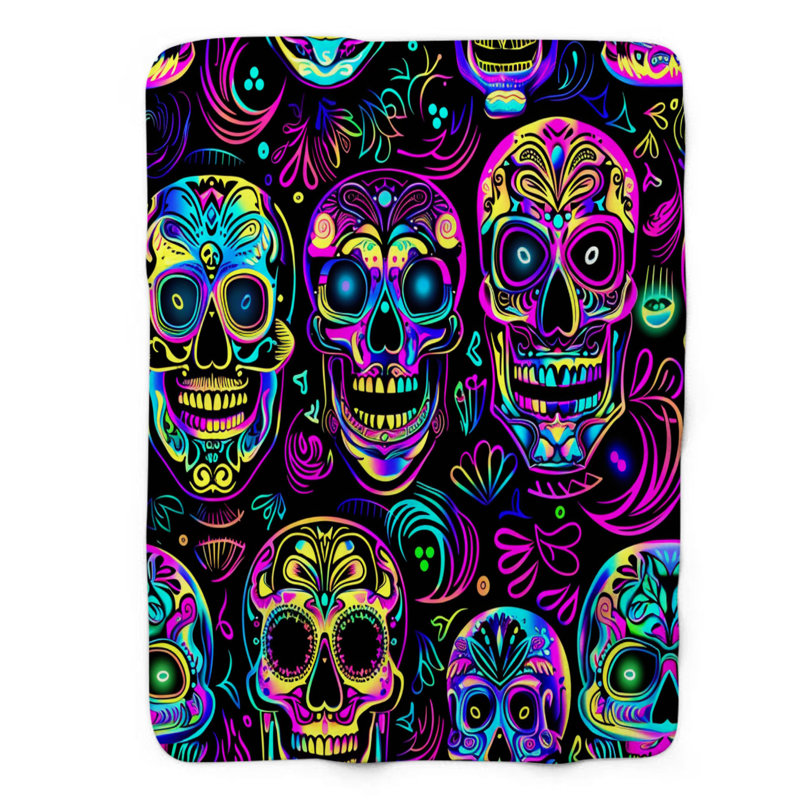 Bright Skulls - 1 pièce Sherpa Premium, Grand lit