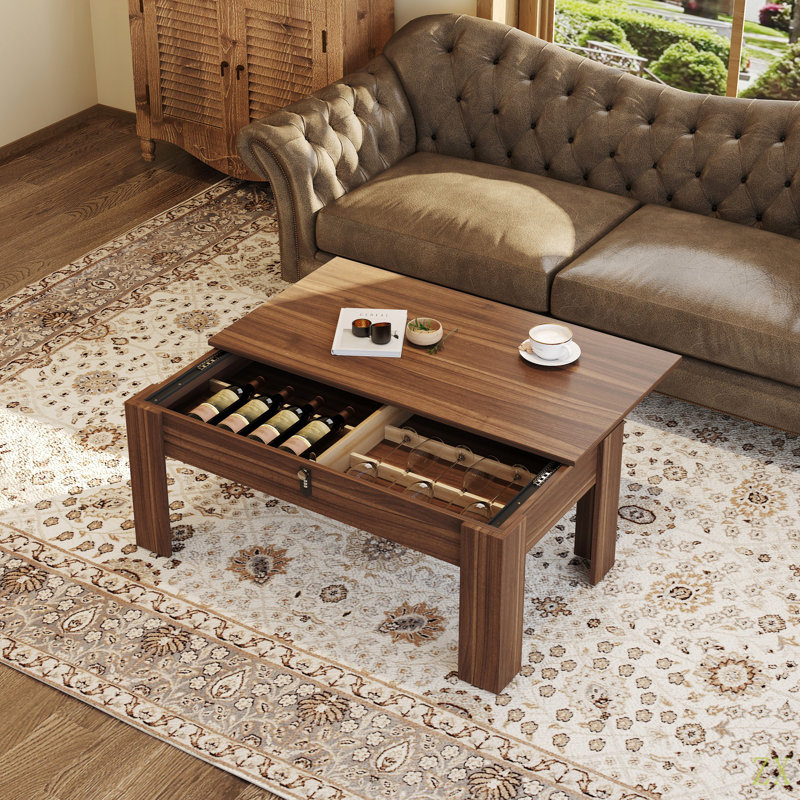 Table basse multifonctionnelle en panneau de fibres à densité moyenne avec verrouillage par mot de passe, convenant pour le rangement et le vin, avec des dimensions de 39,3 x 21,6 x 16,6 pouces.
