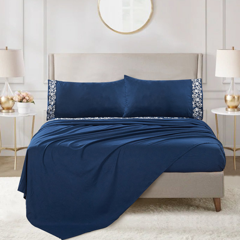 Ensemble de draps Luciana, Bleu marine, Ensemble de draps pour grand lit + drap-housse + 2