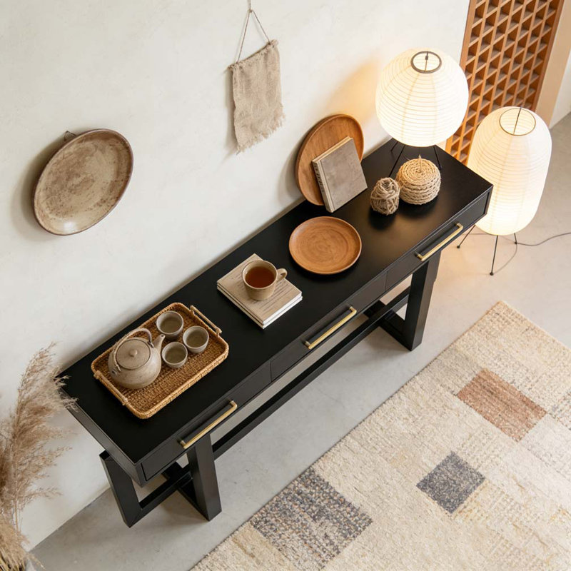 Console élégante avec trois tiroirs, Noir