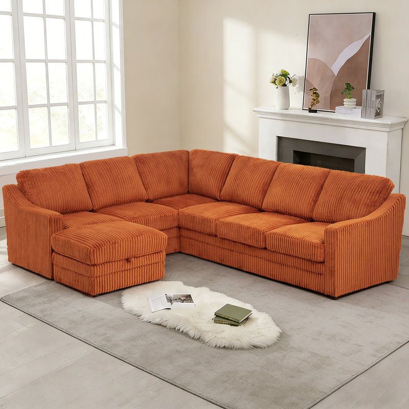 Canapé d'angle modulaire en velours côtelé de 115 po avec dossiers remplis de volonté, canapé confortable en forme de U pour le salon, la maison, un appartement