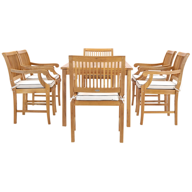 Outdoor 7 - Piece Teak Dining Set with Cushions