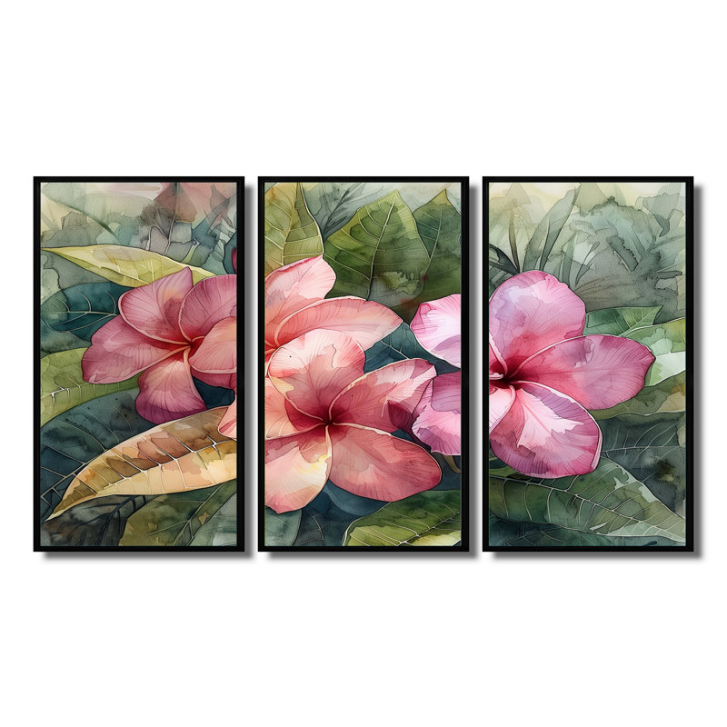 Greilickville - ensemble d'art mural Plumeria, H 28 po x l 36 po x P 1 po, Toile avec cadre flottant noir