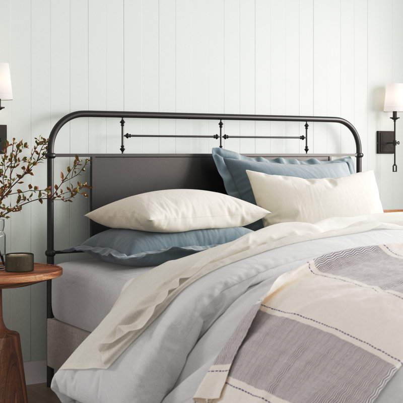 Edmund Open-Frame Metal Headboard with Center Panel, Queen, Black
