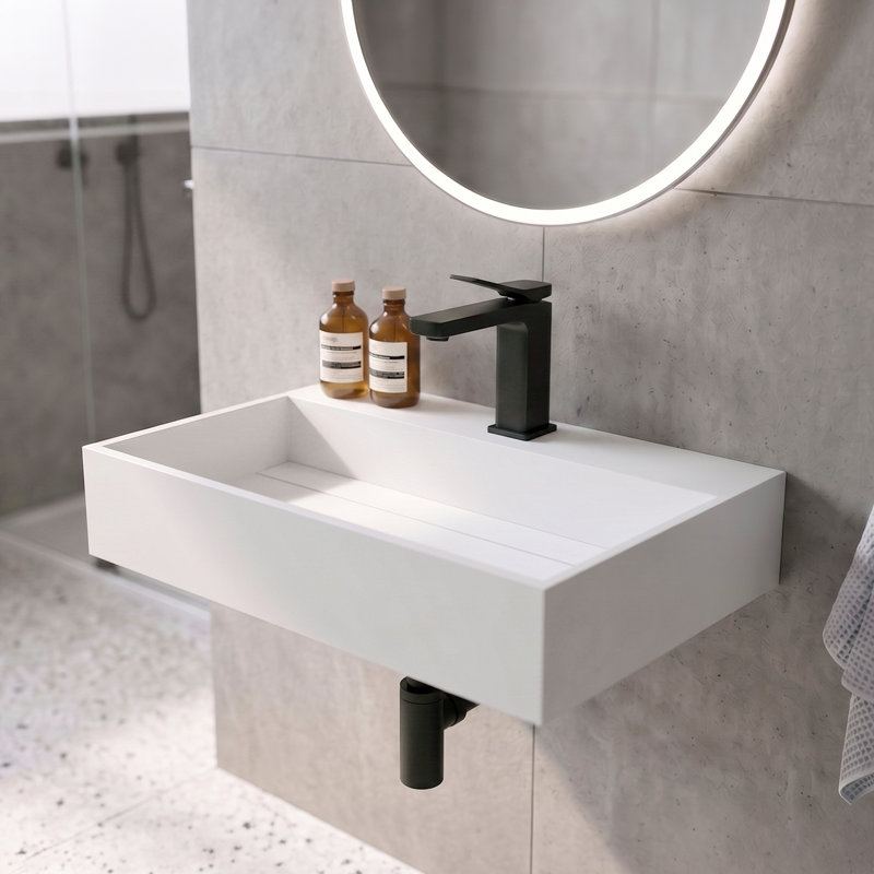 Lavabo de salle de bain mural à surface flottante avec drain dissimulé 24 po Juniper - Blanc, Blanc