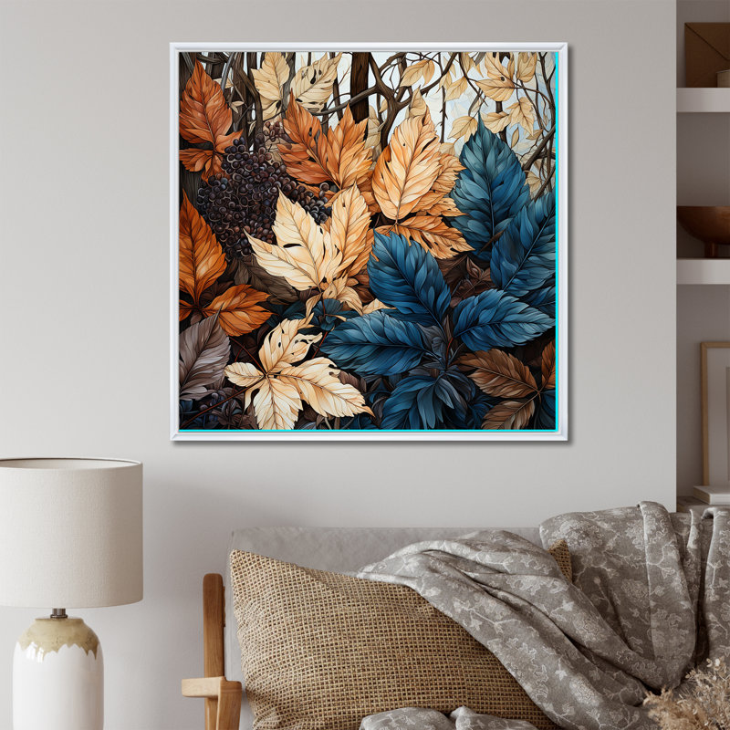 «Leaves Autumn Sunlight Harmony III», reproduction sur toile, Cadre flottant blanc, 24" H x 24" W