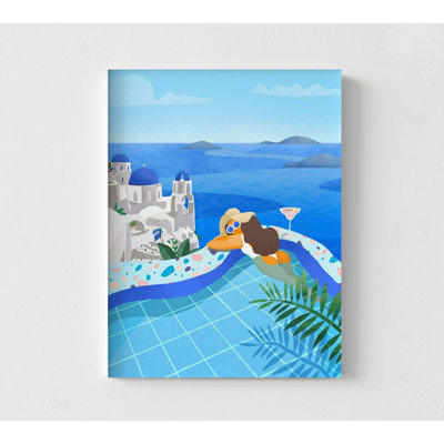 Été en Grèce par Petra Lizde, affiche d'affiche de la ville grecque, idée d'art de fille au bord de la piscine, idée de cadeau BFF Girly Vacations
