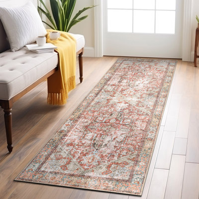 Vintage Boho Medallion Machine Washable Non Slip Area Rug