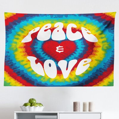 70S Party Tapestry, Peace And Love Groovy Sixties Tie Dye Effect Heart Shaped Abstract Rainbow Print, Fabric Wall Hanging Decor For Bedroom Living Roo -  East Urban Home, DDC57B1BC2CF412980DBA066F90C8640