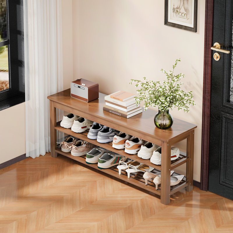 39.4" Bamboo Shoe Storage Bench Entryway Bench 2-Tier Shoe Rack, 16.5" H x 39.4" W x 11.2" D