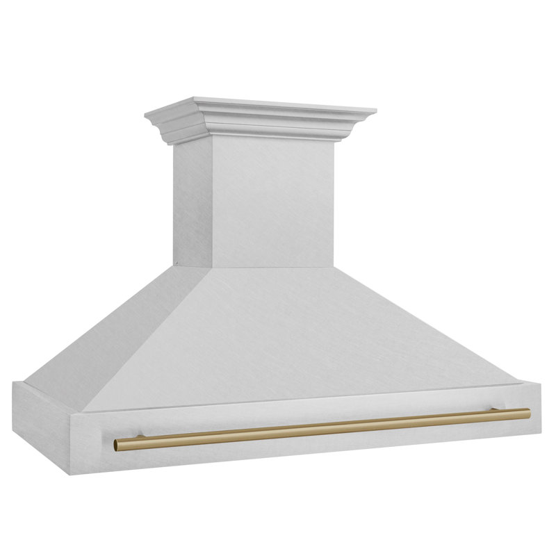 ZLINE Autograph Edition 48 in. Satin Stainless Steel Wall Mount Range Hood with Handle, Champagne Bronze