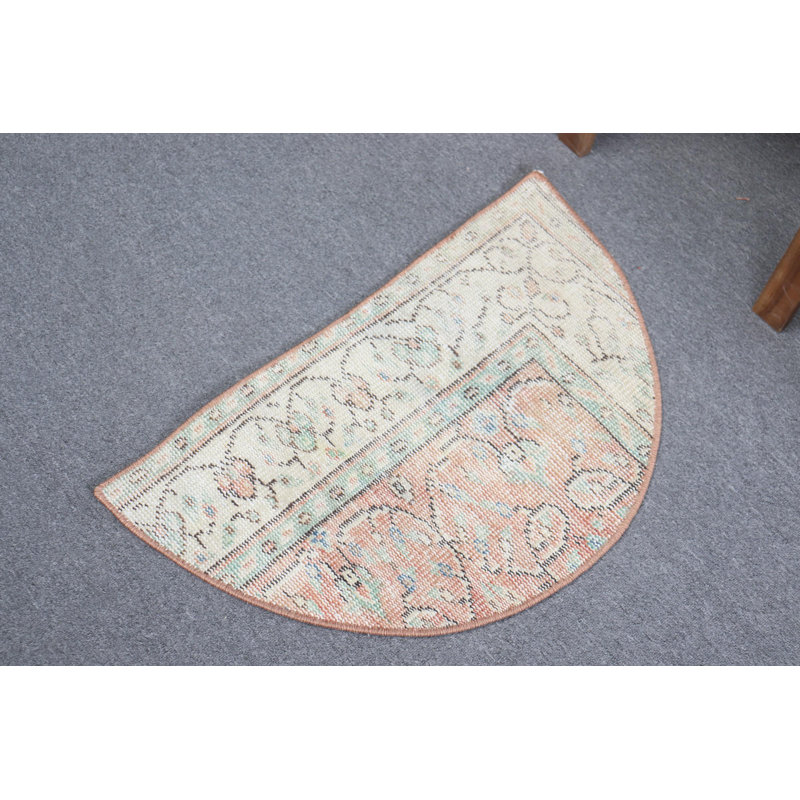Vintage Style Semi-Circle Turkish Rug in Pastel Colors - Handmade Entryway Mat and Unique Decor Gift