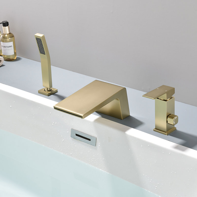 Roman Deck Waterfall Faucet with Diverter, Brushed Gold