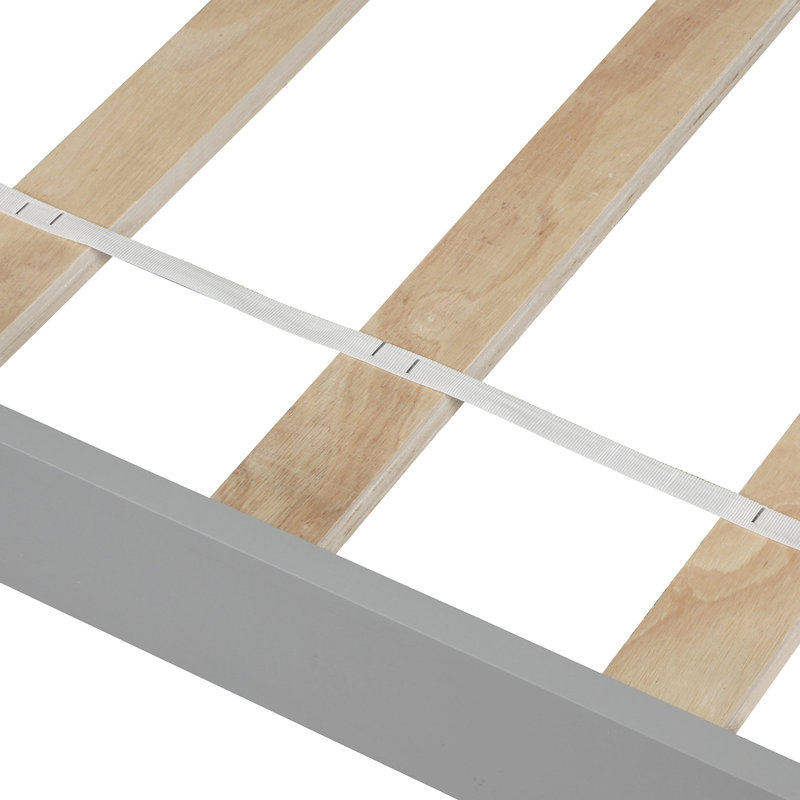 Lit plateforme classique en bois gris pour une chambre à coucher élégante avec 10 lattes renforcées