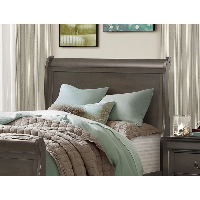 Lit traditionnel en bois de style Louis Philippe, gris, Simple