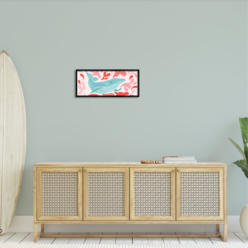 Baleine nautique rose abstrait, Giclée encadrée noir minuit, H 10 po x l 24 po x P 1,5 po