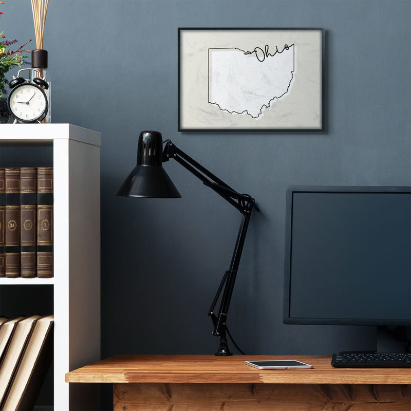 «Ohio Home State Map Neutral Design», impression sur toile, H 16 po x l 20 po x P 1,5 po, Giclée encadrée noir minuit