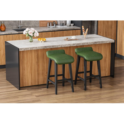Ensemble de 2 tabourets de bar à hauteur de comptoir, siège en cuir PU de 26,2 po, structure en bois, repose-pieds, brun