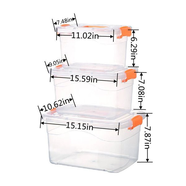 Transparent Box Plastic Storage Box Thickened with Lid Portable Sundries Storage Box Toys and Clothes Storage Box (Set of 3) Rebrilliant